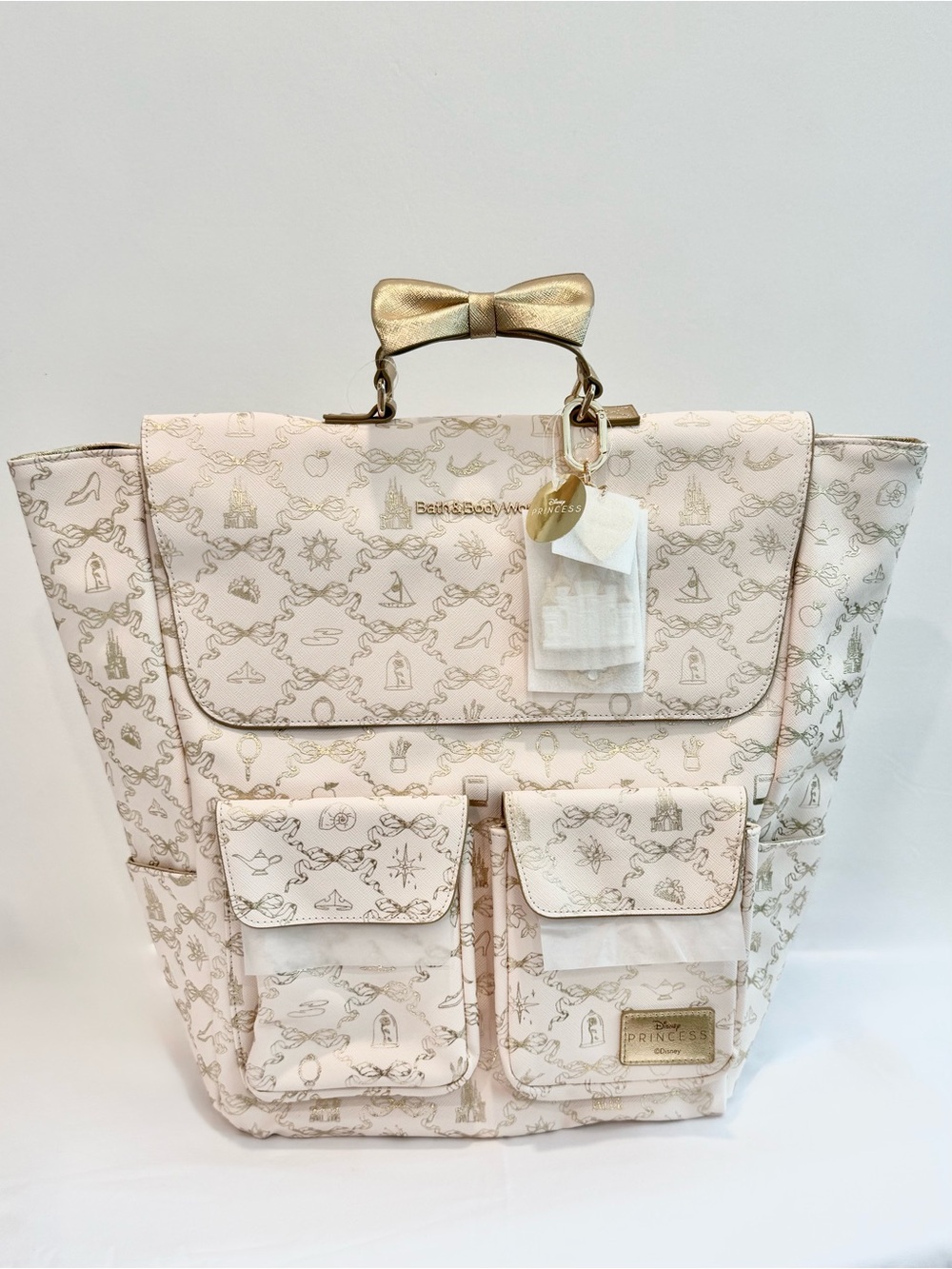 B&BW Disney Princess Backpack with Gold Bow Handle & Charms - NWT